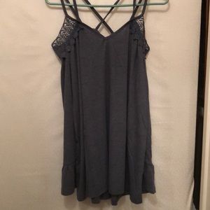 Lacy dusky blue long sleeved cold shoulder top